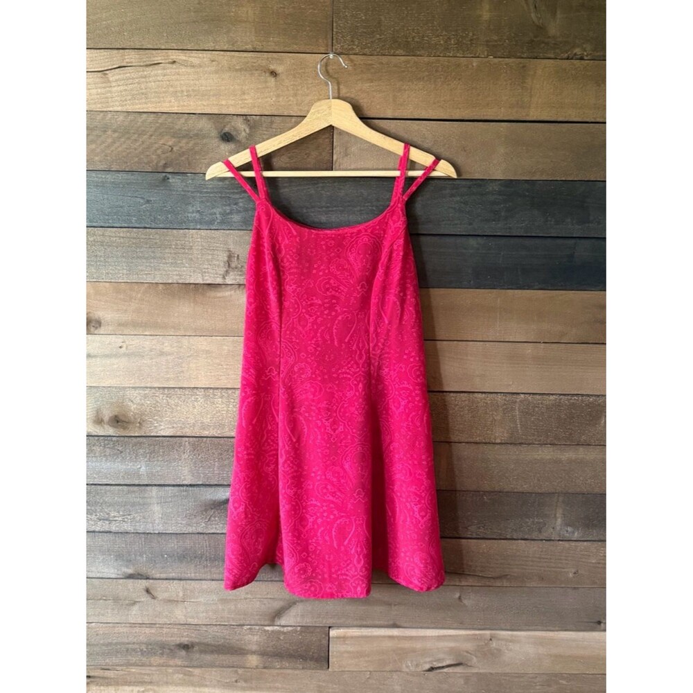 Vintage Y2K Red Paisley Slip Dress Lace Up Back Mini DBY